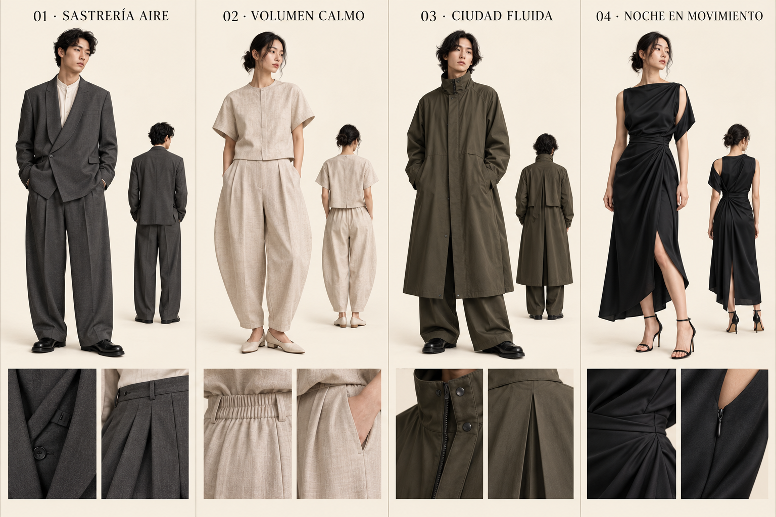 Saco cruzado grafito y pantalón amplio de SATIE & OZU